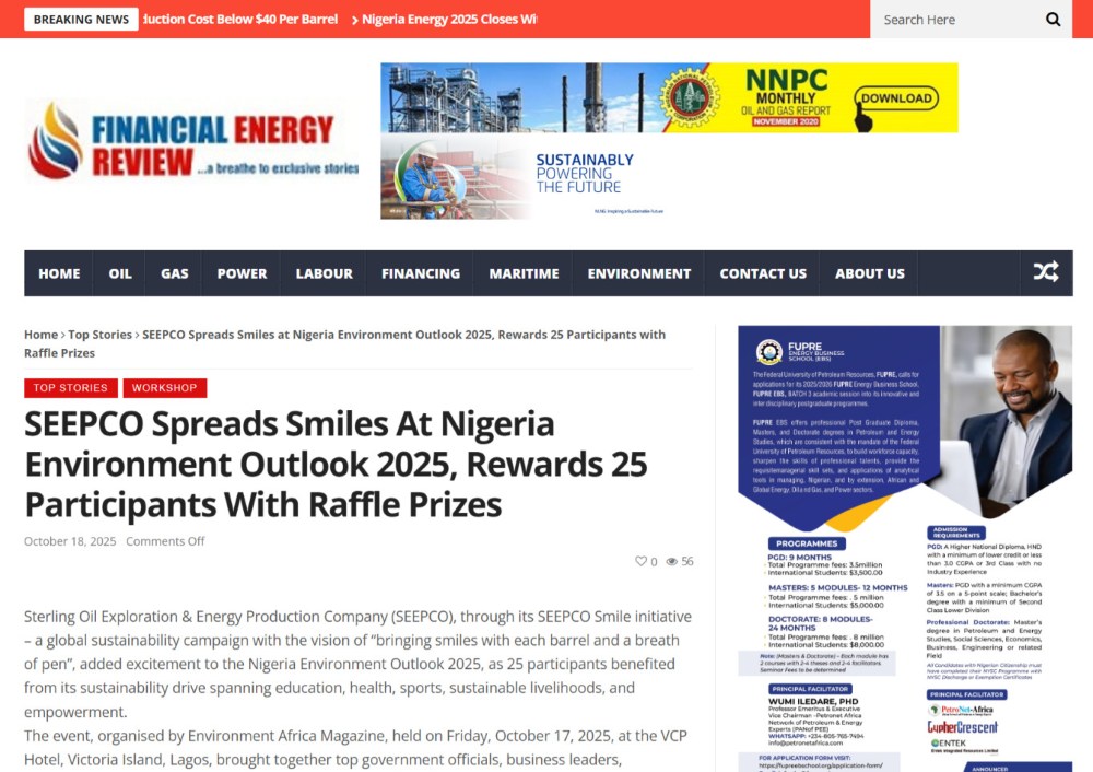 SEEPCO Spreads Smiles at Nigeria Environment Outlook 2025, Rewards 25 participants with raffle prizes